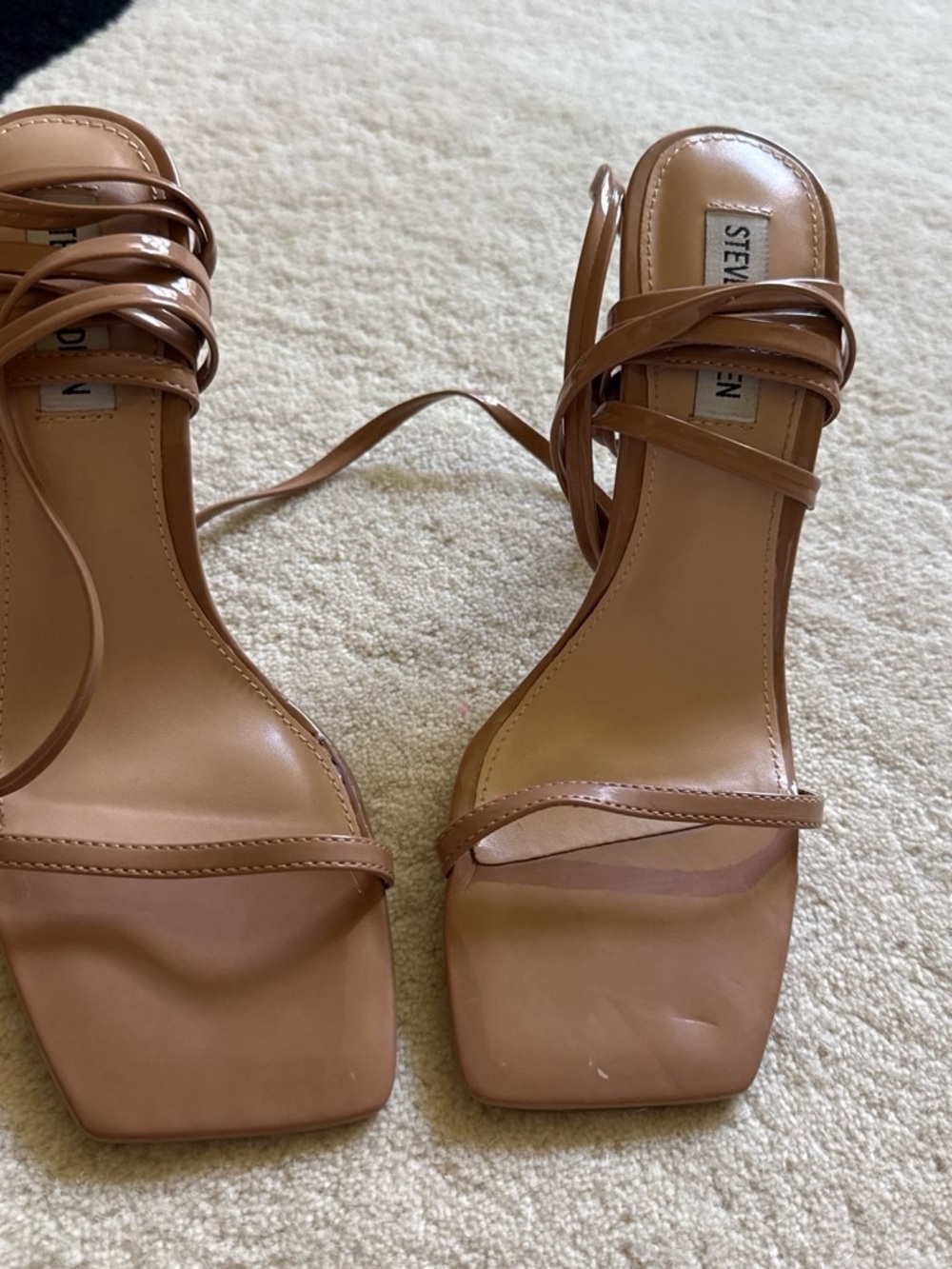 Steve Madden Cognac Strappy Square-Toe Lace-Up Heels